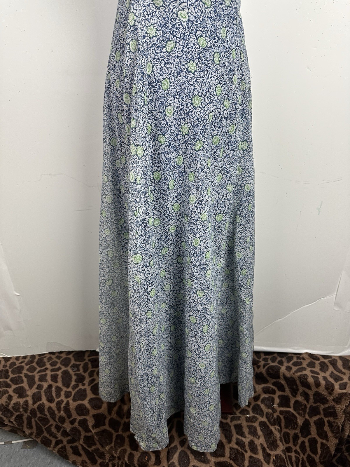 Vtg Miss Elliette Maxi Dress Garden Party Blue Floral Cottage 60s 70s Boho XS