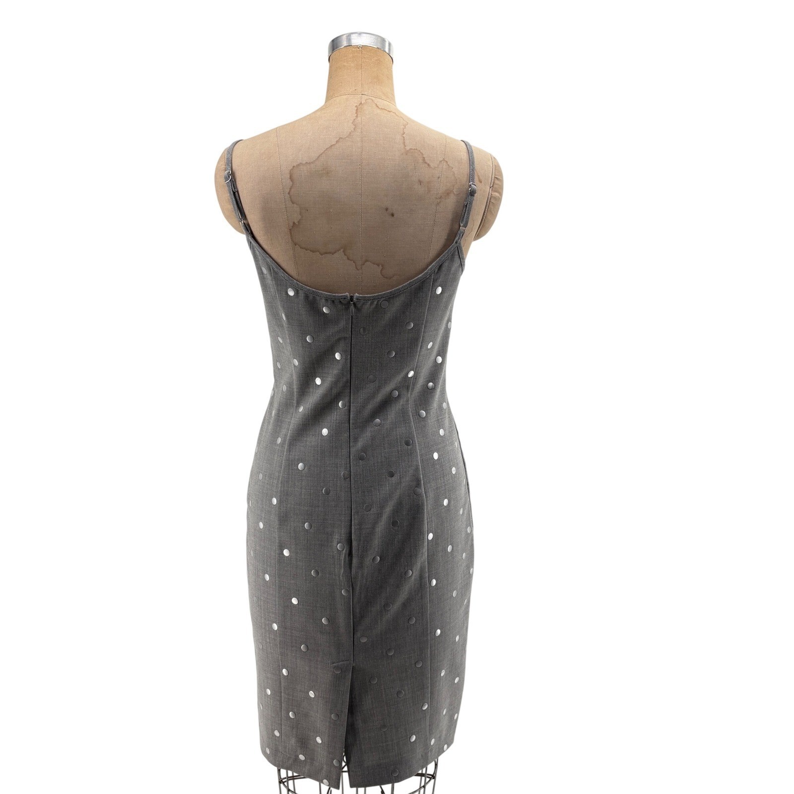 Moschino Jeans Gray Wool Blend Silver Polka Dot Midi Sheath Dress 10/44 Stylish