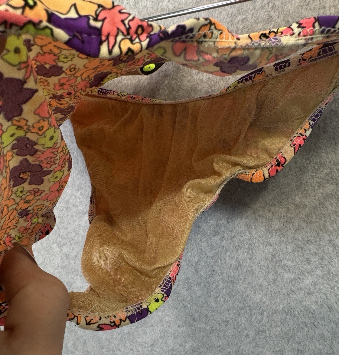 VTG Raisins Floral Bikini Large 9-11 Made In USA 90s Bandeau High Cut Strapless