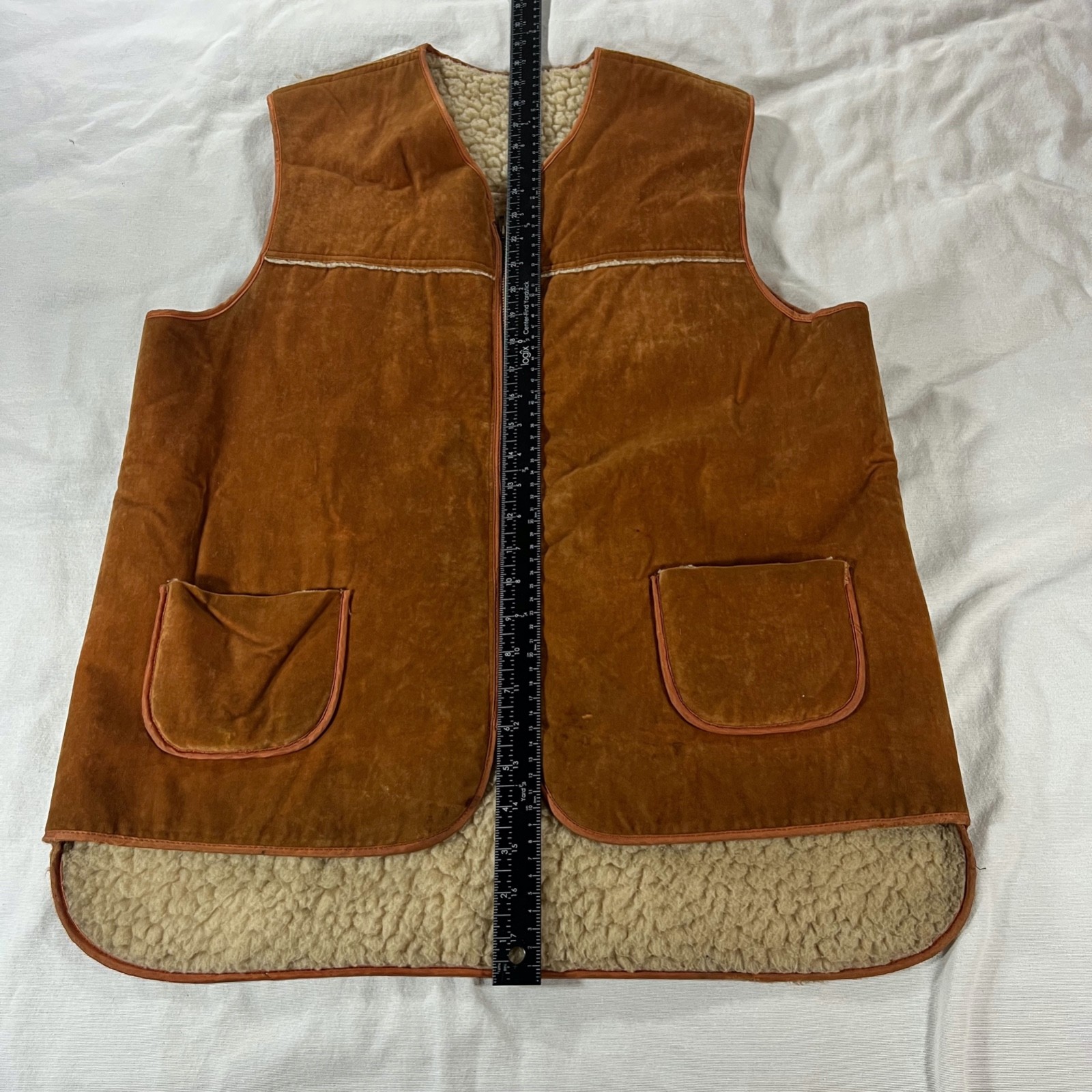 Vintage Faux Suede Vest Synthetic Sherpa Lining Shanhouse 70s 80s Western