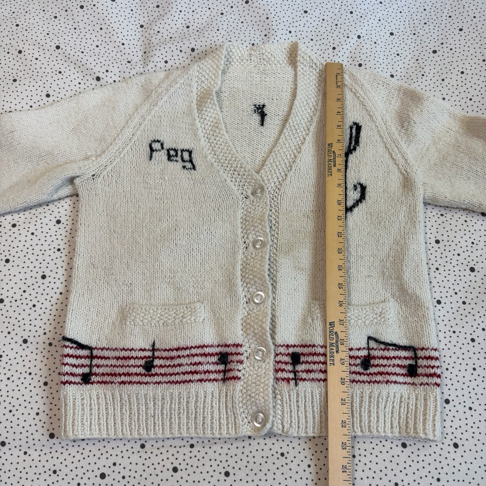 Vintage 1970s Knit Cardigan Sweater Women’s Medium (20×22.5) Music Dance Artsy