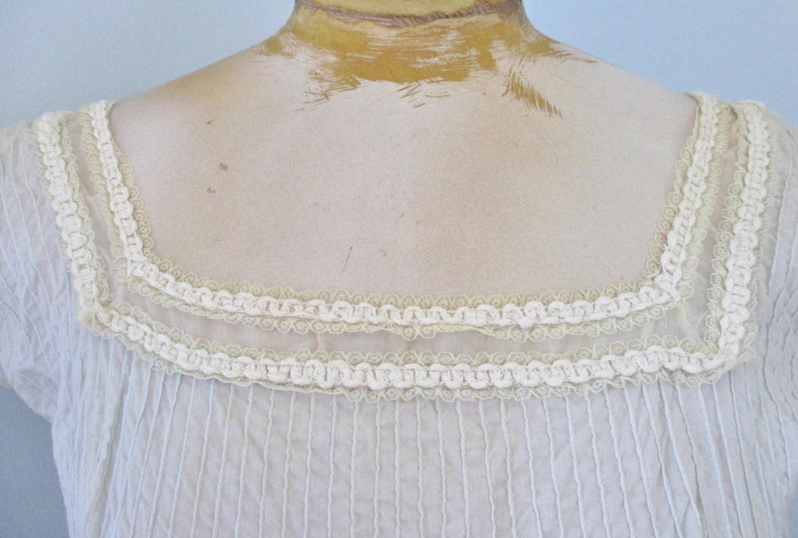 Vtg 40s 50s blue pin tuck party dress full skirt detailed ornate lace XS/S