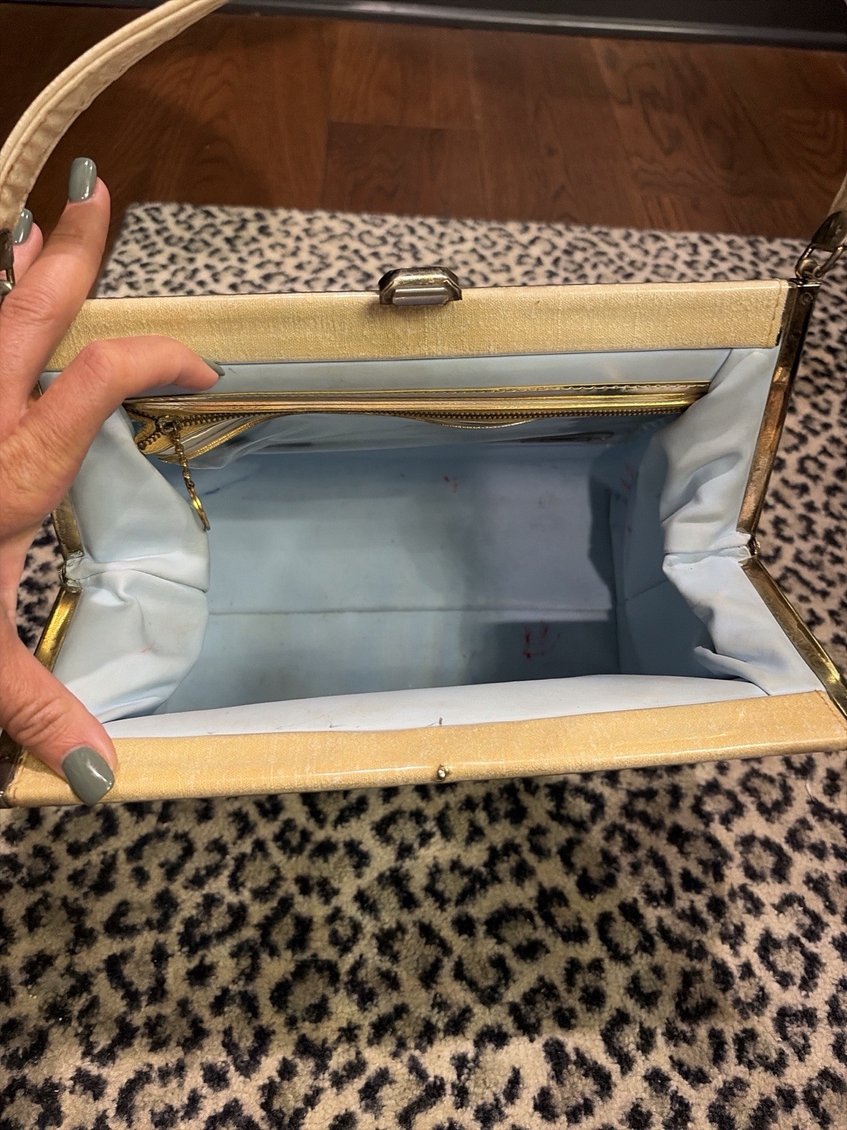 1950s Lucite Clear Plastic Poodle Purse Blue Beaded Dog Handbag MCM kitch