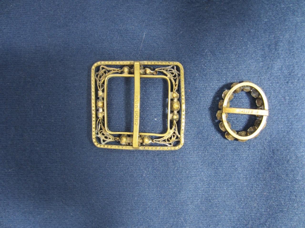 *Antique Czech Crystal Buckles Marked Czechoslovakia Vintage 2Pc. Brilliant