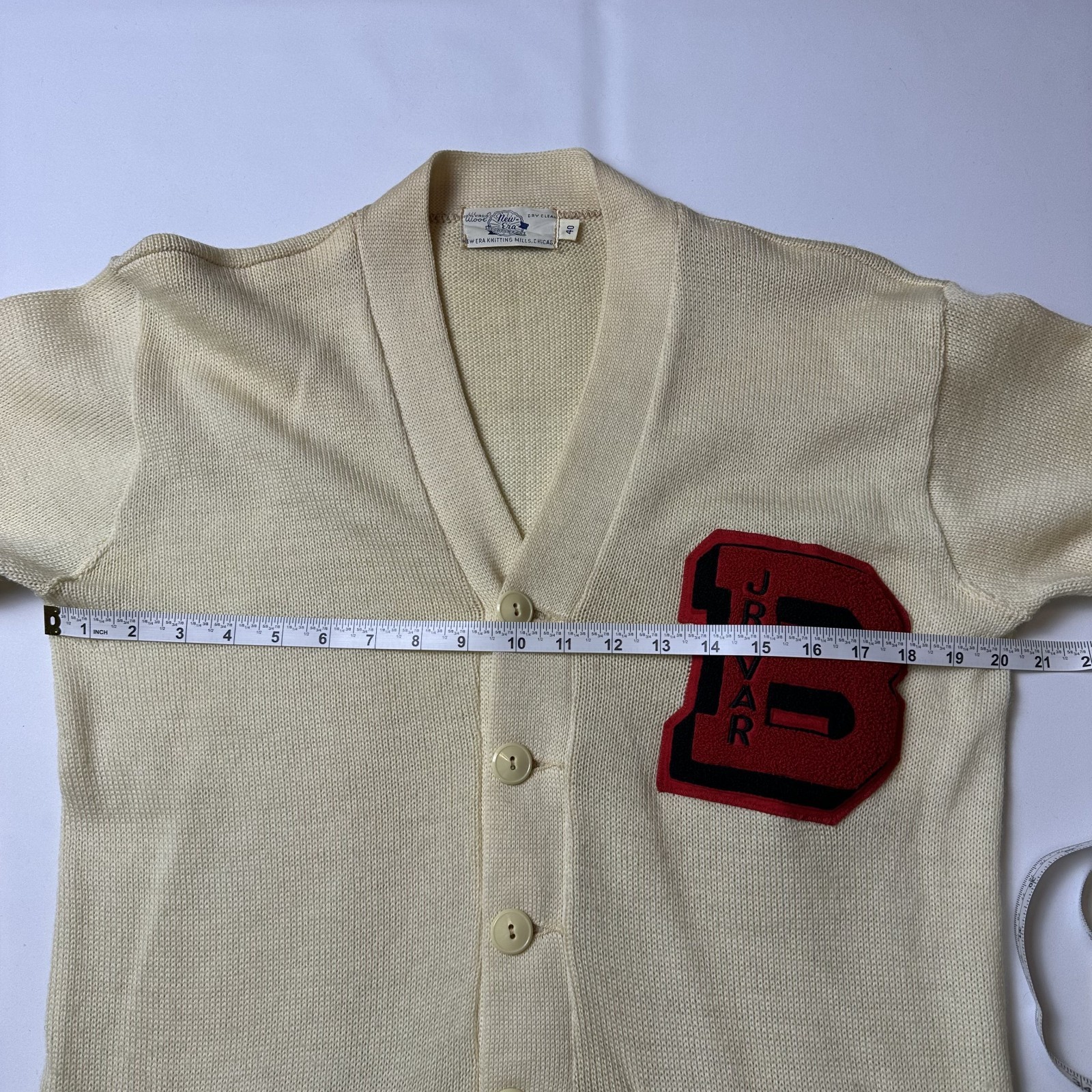 VTG 60s New Era High School Wool Cardigan Sweater Chain Stitch Mens M 40 – Fair