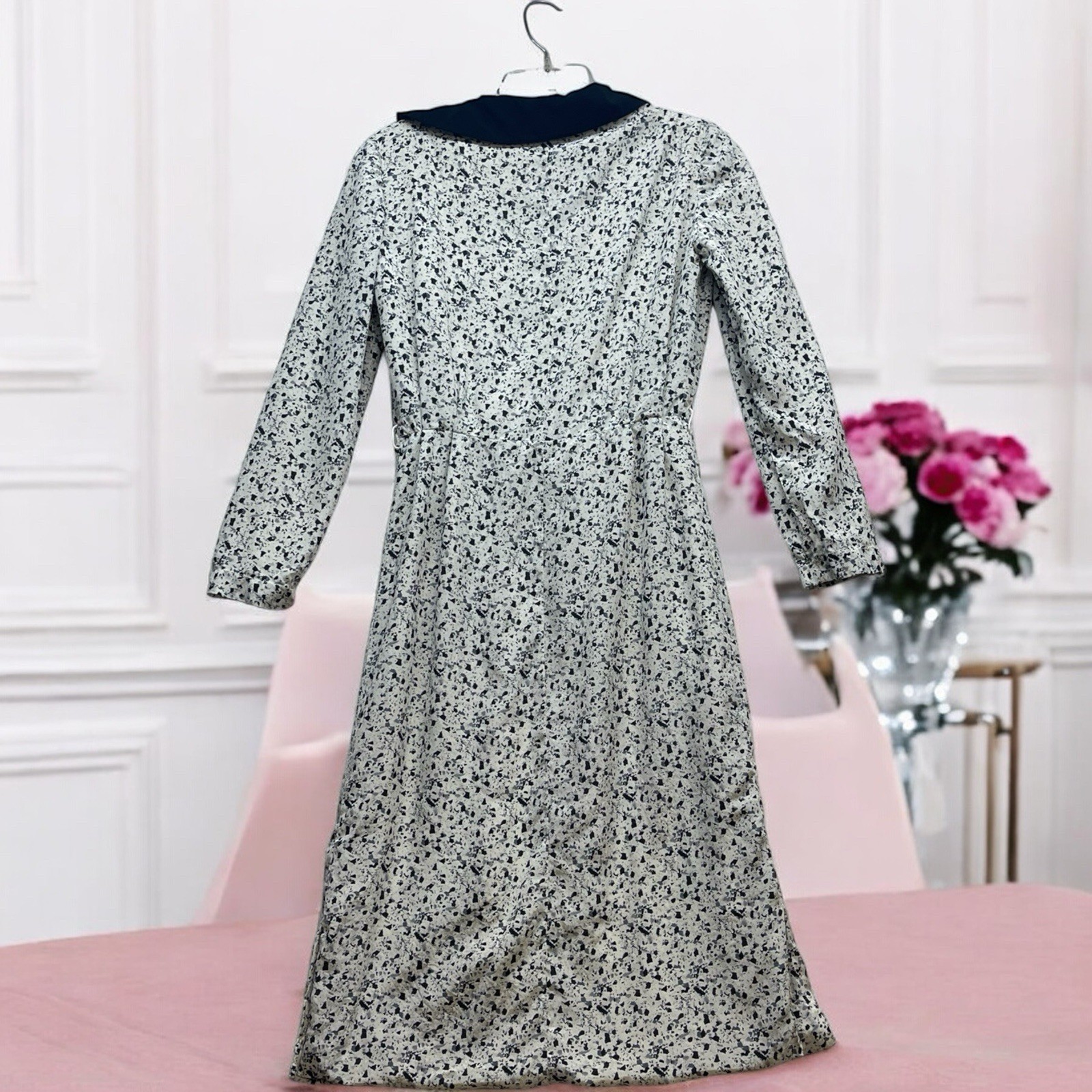 VINTAGE COURREGES PARIS MADE IN FRANCE Black Speckled SILK DRESS XS 00 Feminine