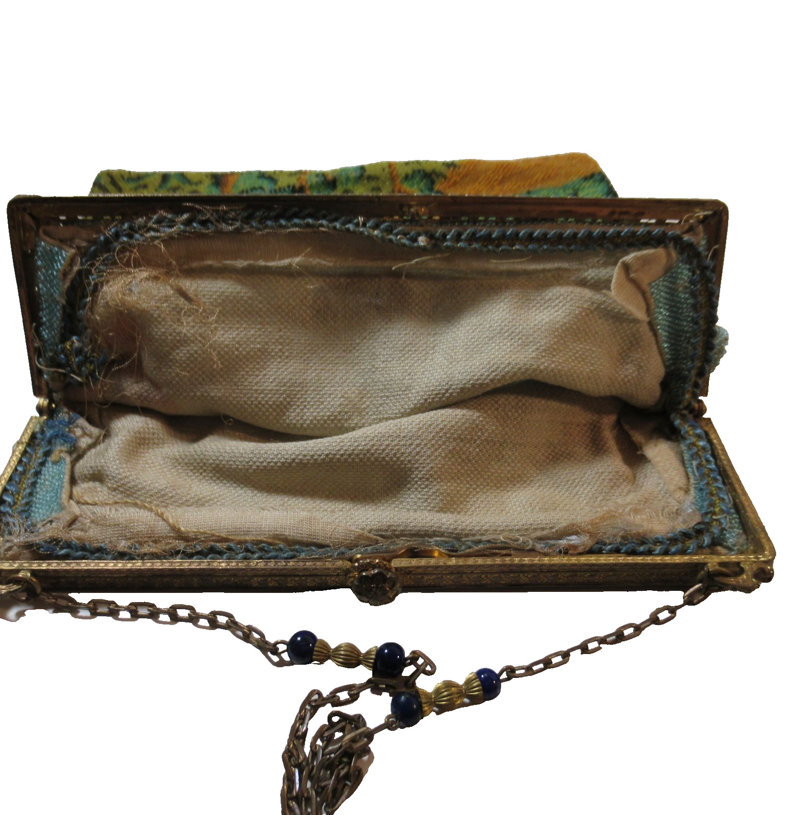 Antique Vintage Beaded Purse Scenic Castle Boat Mountains -SELLER PAYS US TARIFF