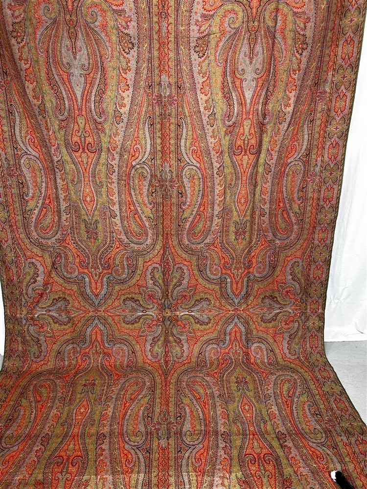 antique paisley shawl throw fancy center woven large 64 x 134 original 19thc