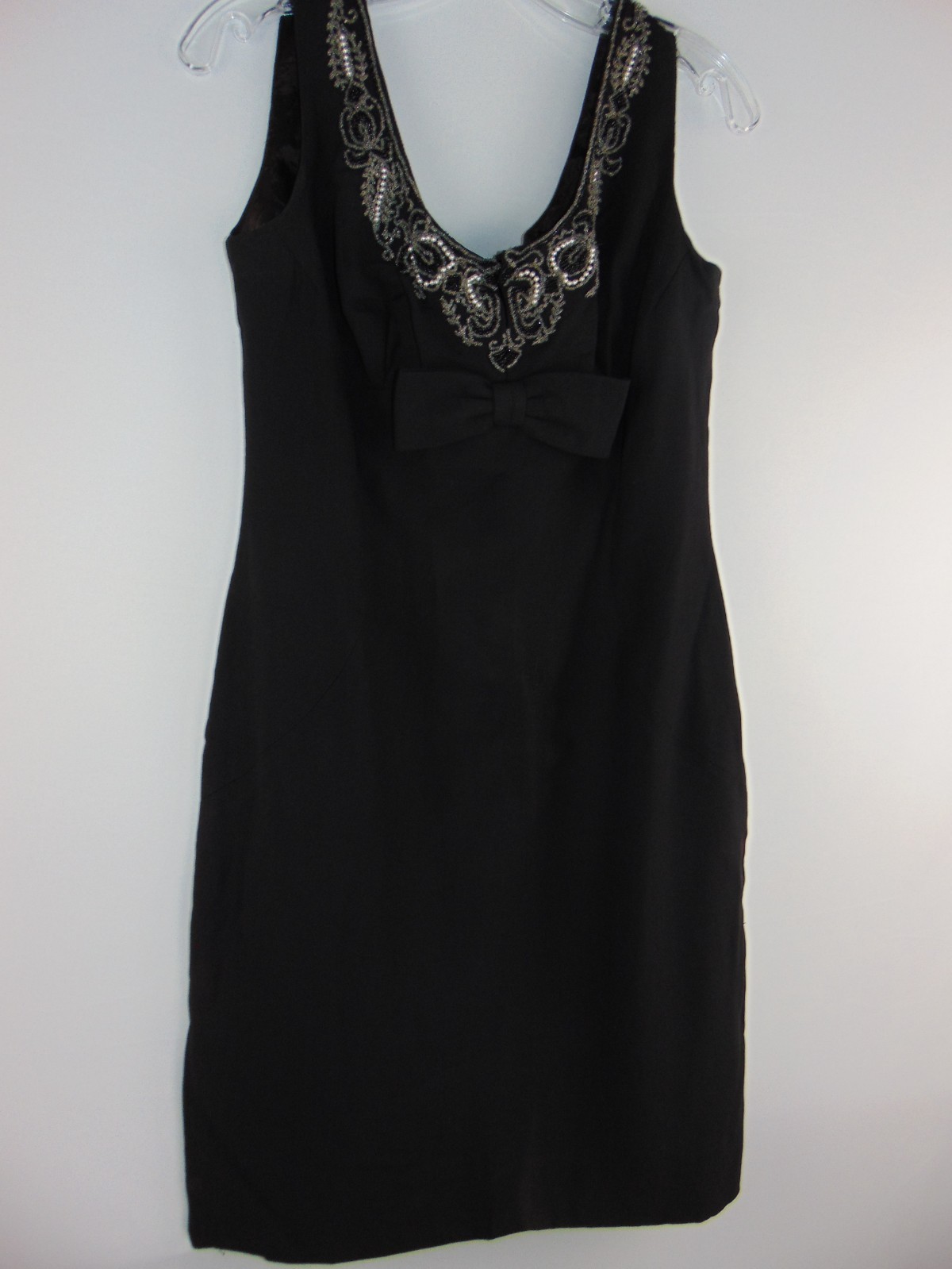 1950s Vintage Wiggle Dress Pin Up Black Beaded Sleeveless Pencil Rockabilly M
